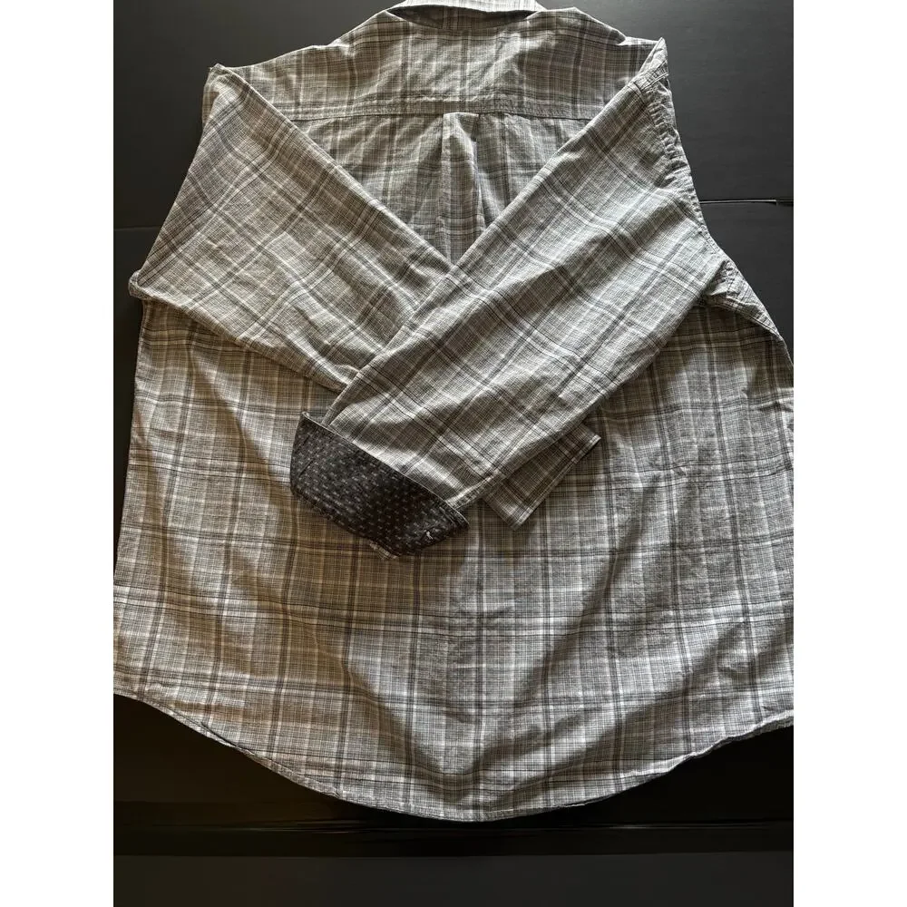 Panhandle Rough Stock Men’s XL Grey Plaid Long Sleeve Button Front Western Shirt - Picture 5 of 8